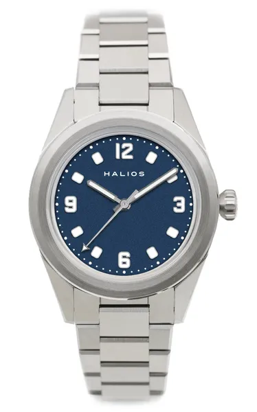 Halios Universa II in Galvanic Blue on steel bracelet, front view