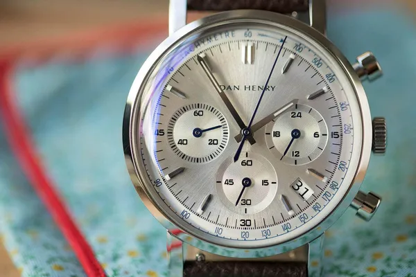 Dan Henry 1964 Gran Turismo Chronograph silver sunburst dial front view
