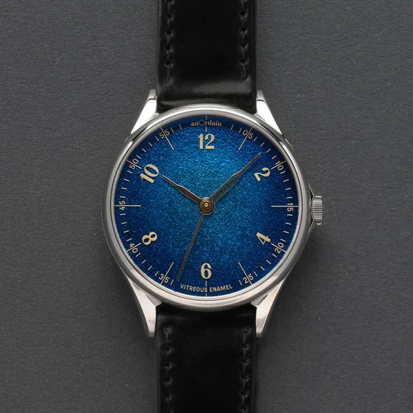 anOrdain Model 1 Fumé blue dial on black shell cordovan strap