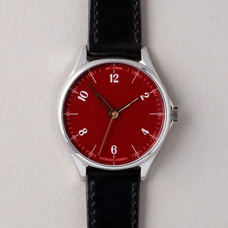 anOrdain Model 1 38mm Oxblood vitreous enamel dial on black shell cordovan strap