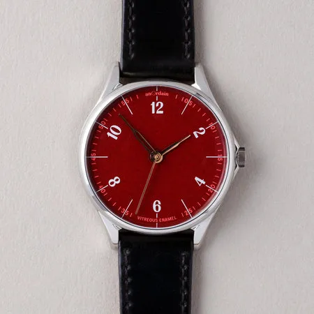anOrdain Model 1 38mm Oxblood vitreous enamel dial on black shell cordovan strap