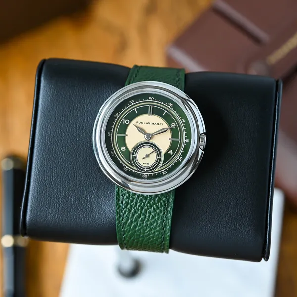 Furlan Marri Disco Volante open caseback showing hand-finished Peseux 7001 movement