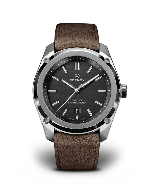 Formex Essence ThirtyNine black dial on steel bracelet, front view